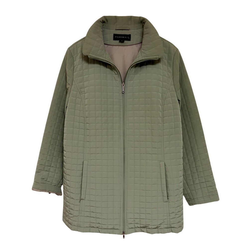 Portrait Womens 1X Sage Green Quilted Zip Front Jacket Lightweight Coat Pocketed